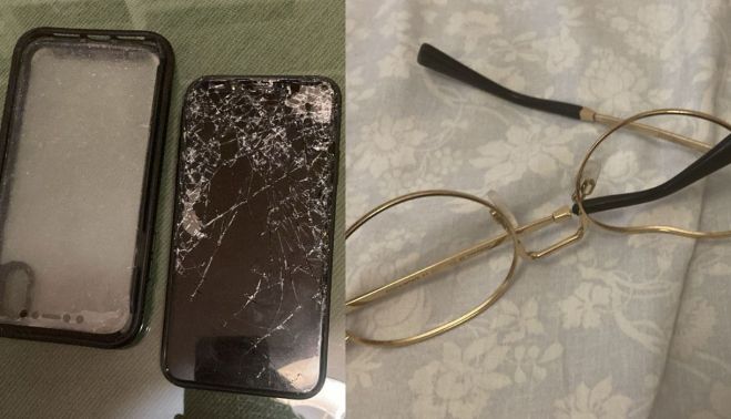 G. ha sufrido la rotura del móvil y las gafas. 