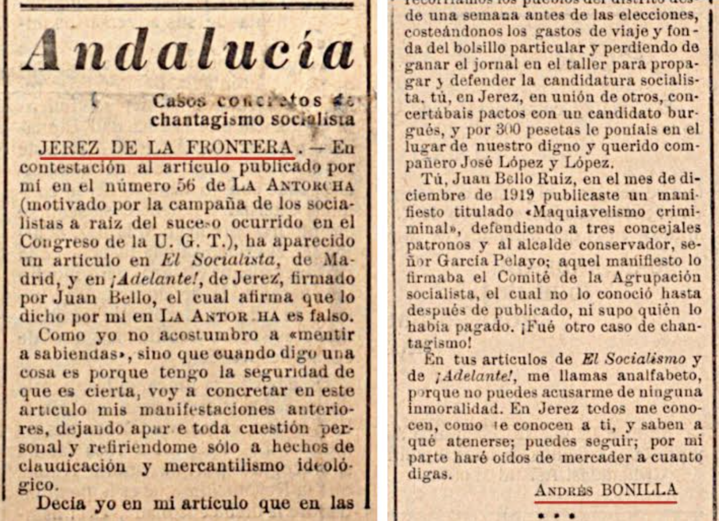 Artículo periodístico relativo a la expansión del comunismo en Jerez.