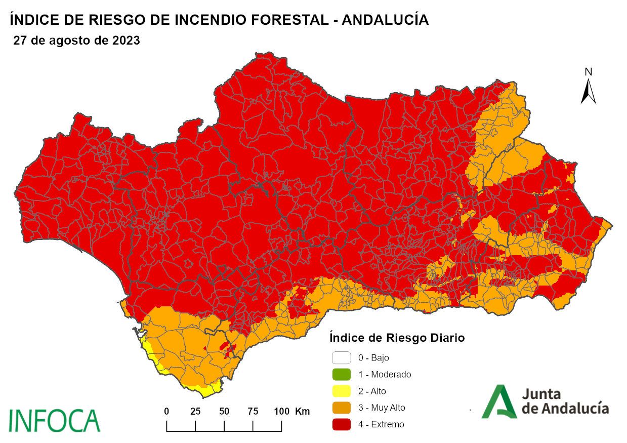 Riesgo de incendio este 27 de agosto en Andalucía.