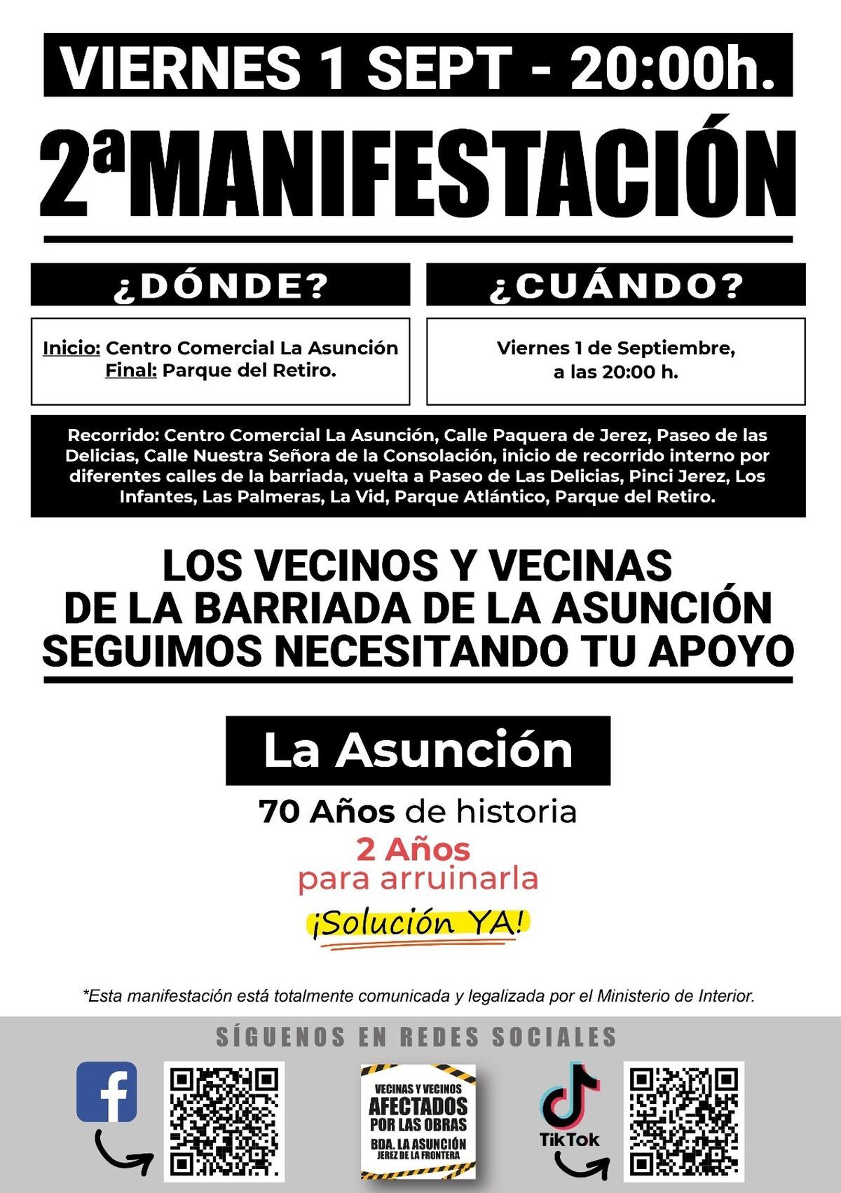 Cartel de la manifestación de la barriada de La Asunción.