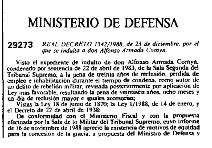 El Gobierno del PSOE amnistió al golpista Armada.