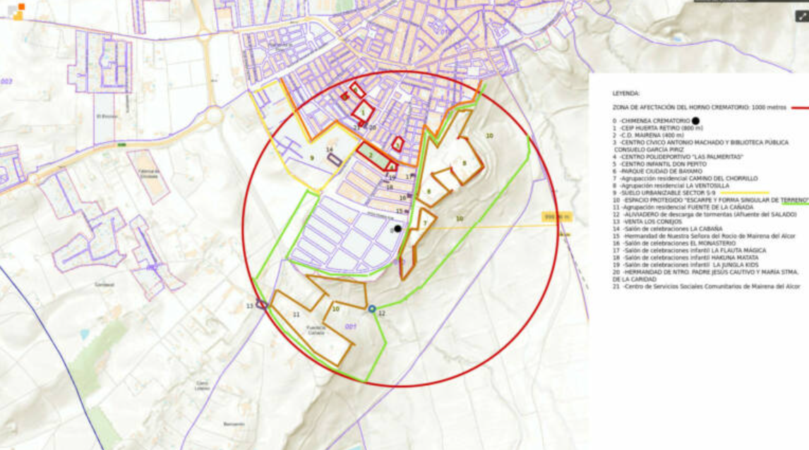 Los planos donde se ubicaría el crematorio en Mairena.