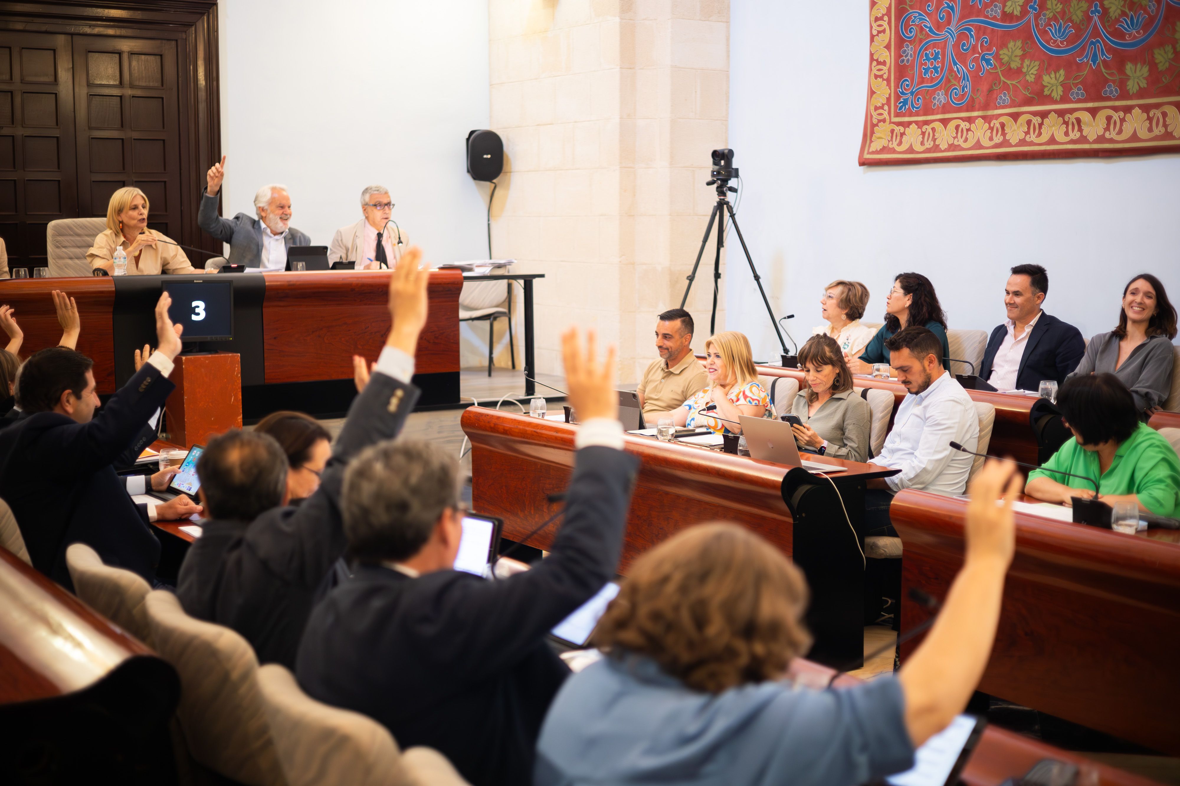 Votación en un pleno del Ayuntamiento de Jerez, en una imagen reciente.