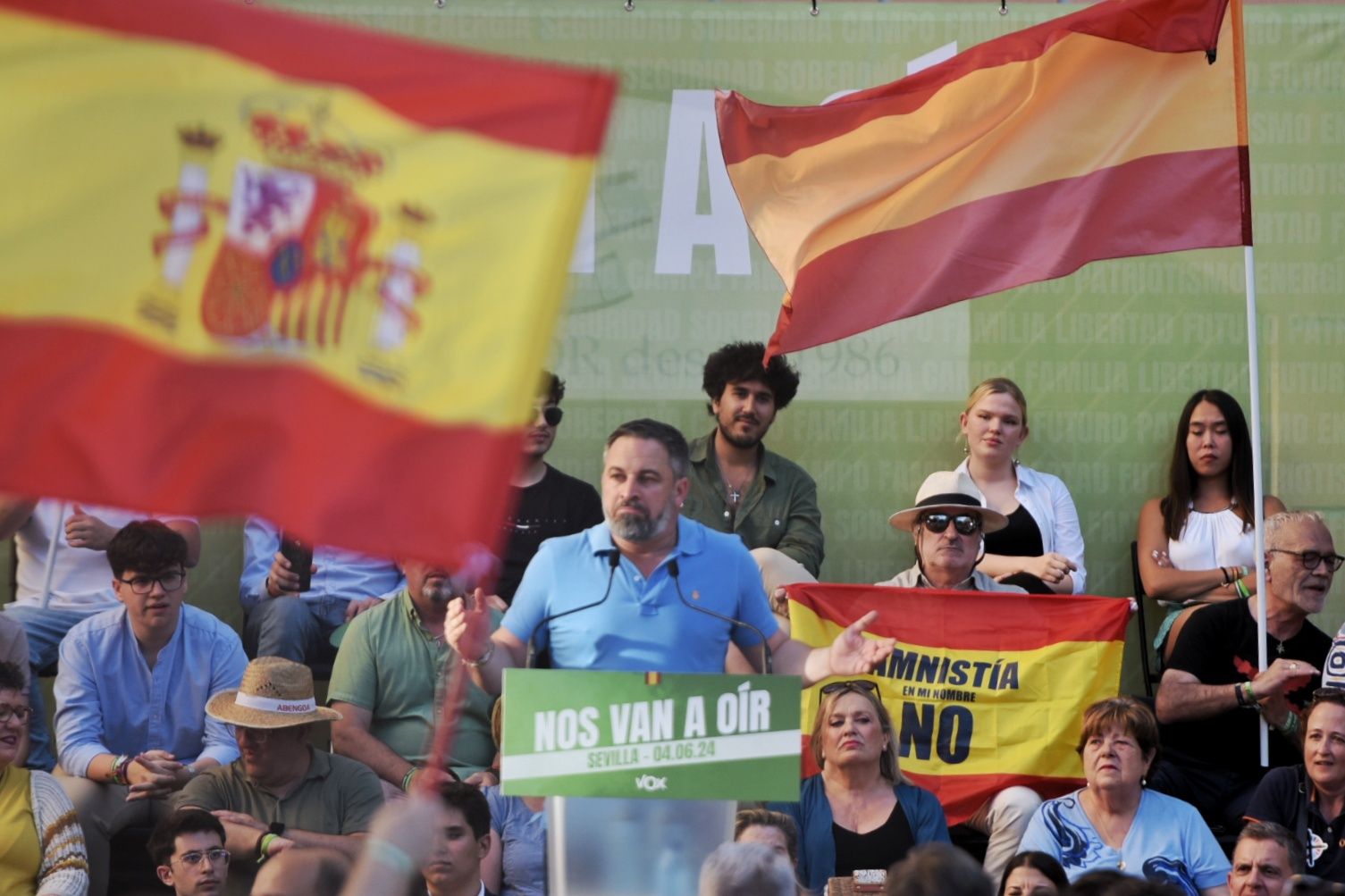 Santiago Abascal en un mitin reciente de Vox en Sevilla.