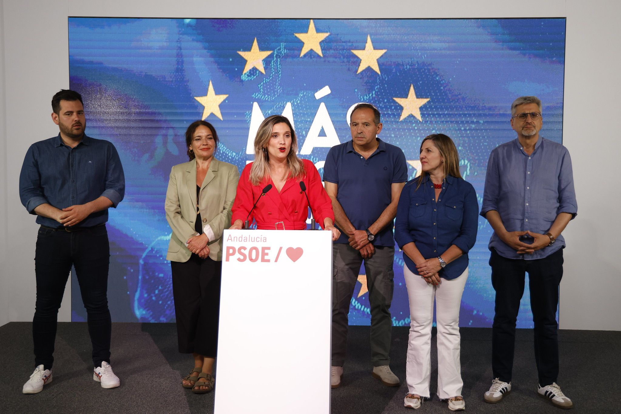 María Márquez comparece, en la noche de este pasado domingo, tras la nueva derrota del PSOE-A, esta vez en las europeas.