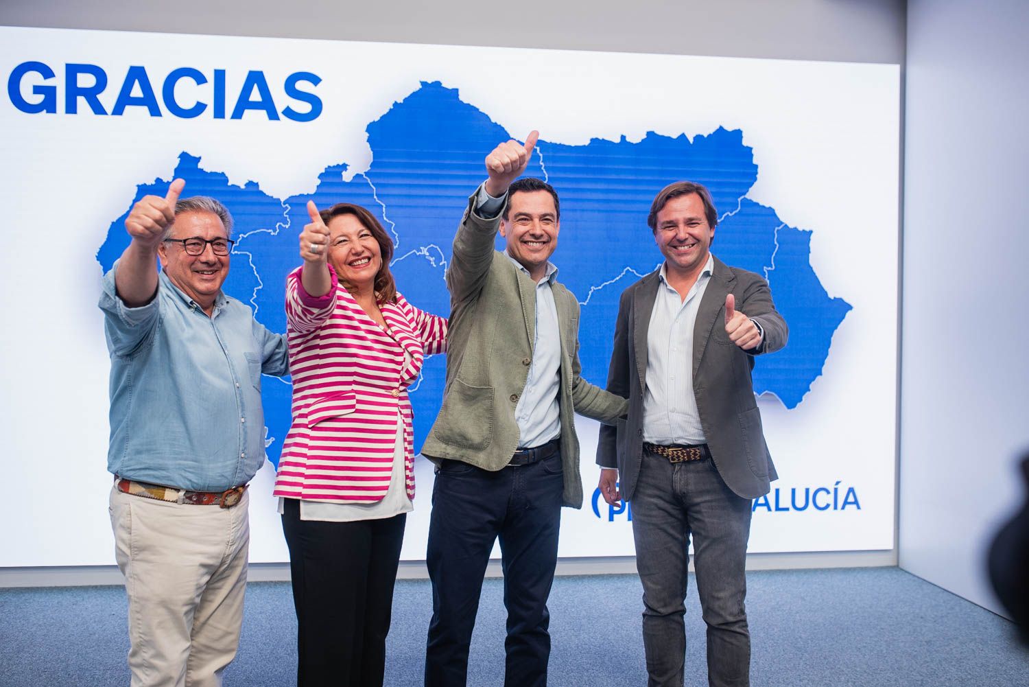 Elecciones europeas. Moreno, Zoido, Crespo y Repullo celebran en Sevilla la victoria del PP.
