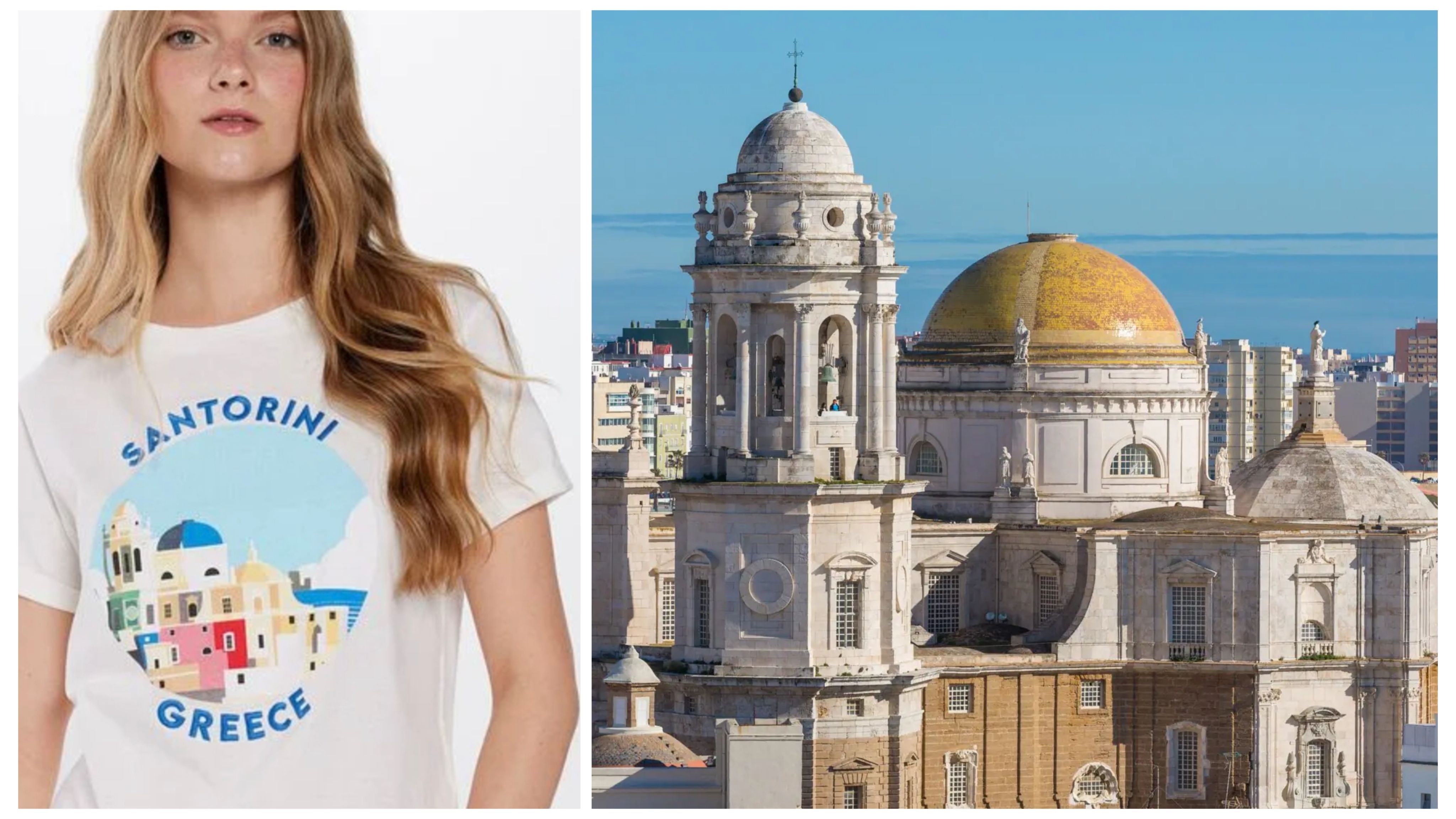 La camiseta de la marca Springfield, que confunde Santorini con Cádiz.