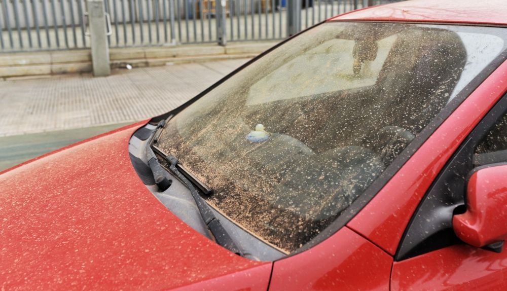 Coches sucios por la lluvia 'de sangre', en una imagen reciente.