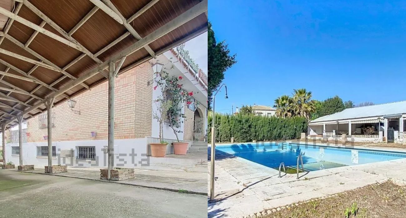 Dos imágenes de la venta, con piscina y vivienda, que se encuentra a la venta.