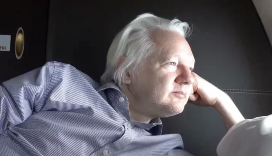 Julian Assange, tras quedar en libertad.