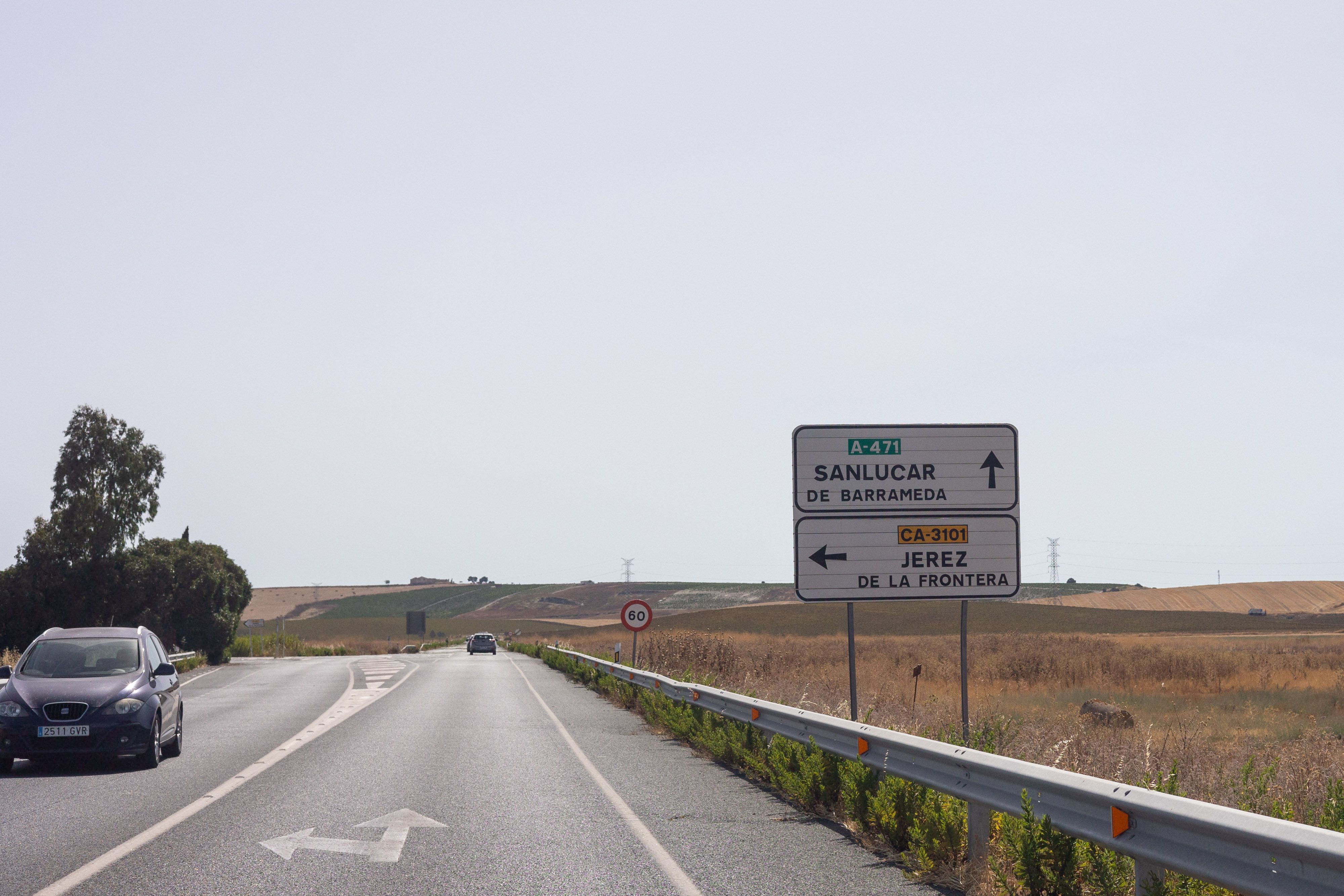 La A-471, la carretera que une Sanlúcar y Utrera.