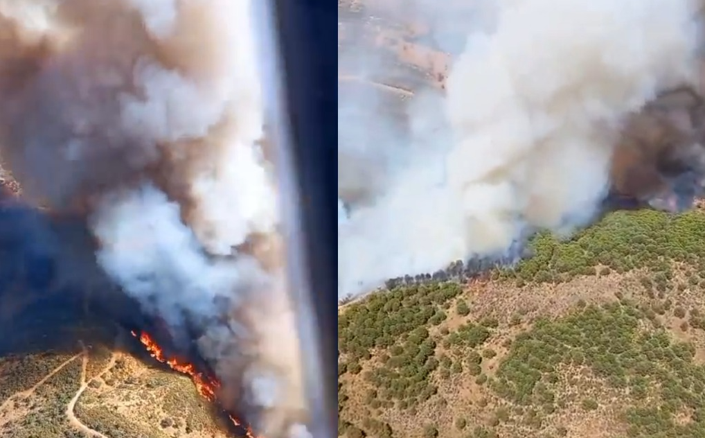 El incendio junto a la base de Cerro Muriano, visible desde dos puntos.