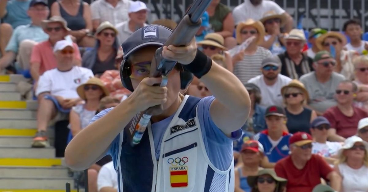 Fátima Gálvez, durante la final de tiro de los Juegos Olímpicos de París.   FOTO: RTVE