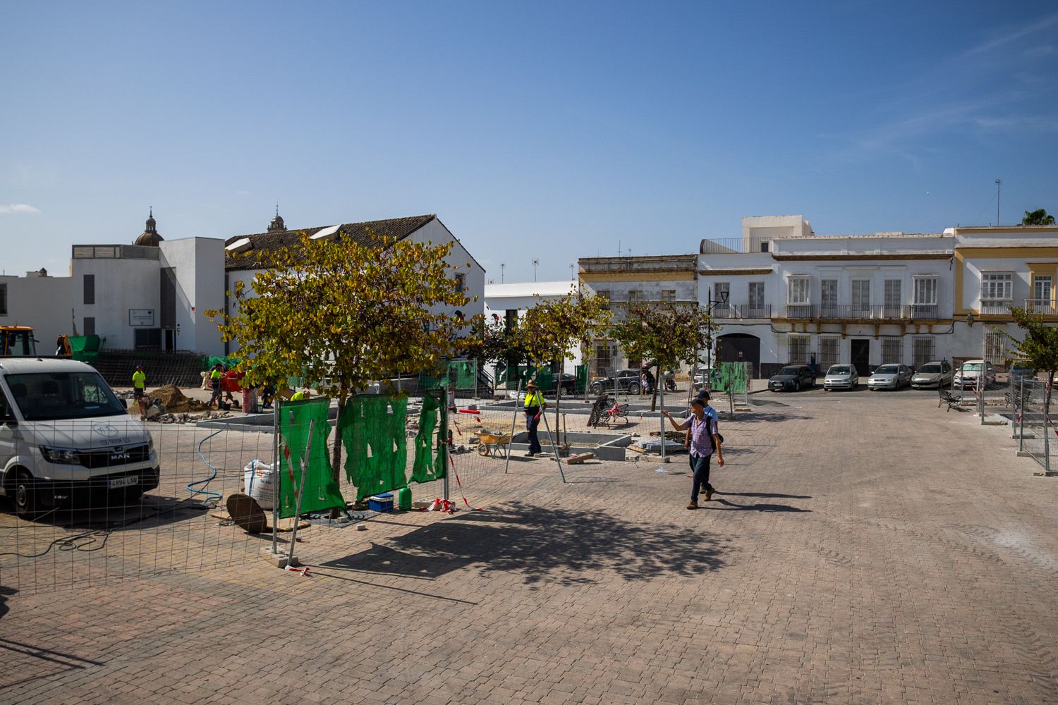 Imagen reciente de las obras en plaza Belén, hasta este año, centro neurálgico de la Navidad de Jerez.