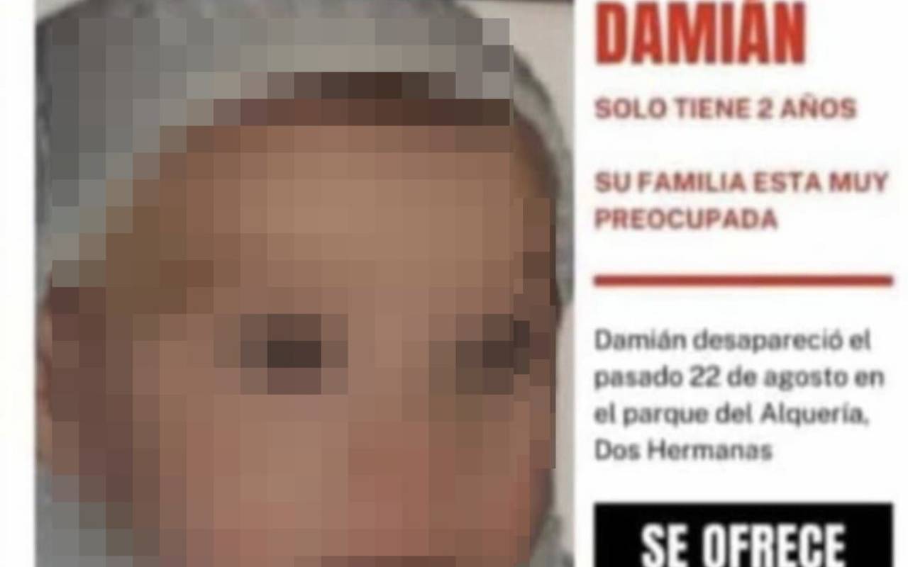 Detalle del cartel que difunde la supuesta desaparición de Damián, un bebé de dos años.