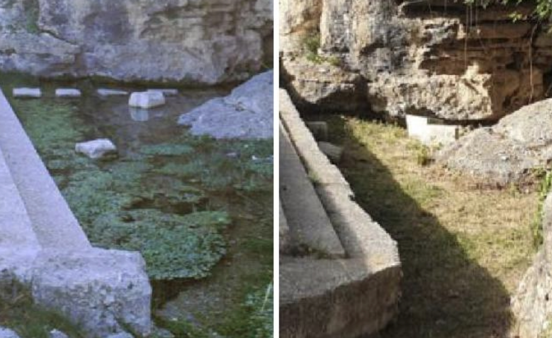 Fuente de San Juan, antes y después de su desecación, en Baza, Granada.