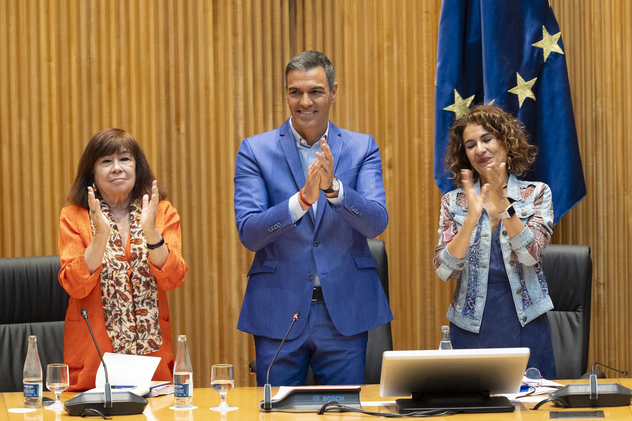 Pedro Sánchez, presidente del Gobierno, en la interparlamentaria socialista de este lunes en el Congreso.