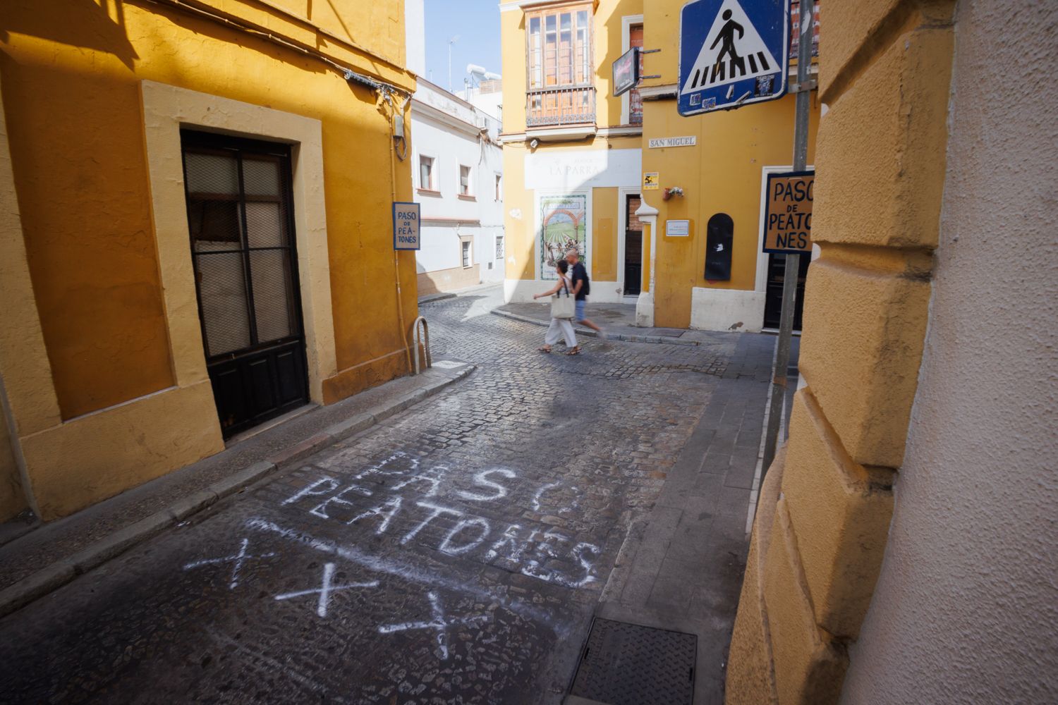 El paso de peatones pintado en el suelo en la calle Fate.