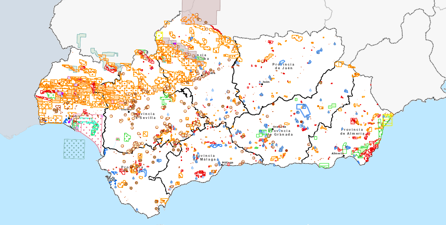 Mapa andaluz de explotaciones mineras, elaborado por la Junta.