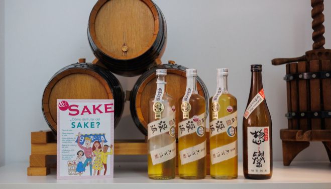 Imagen de las botellas de sake que se cataron en el Campus de Jerez.