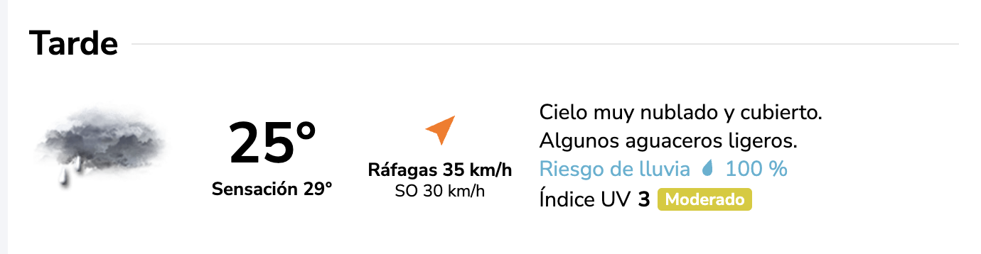 Previsión del tiempo para la tarde del sábado 12 en Jerez, en uno de los portales meteorológicos.