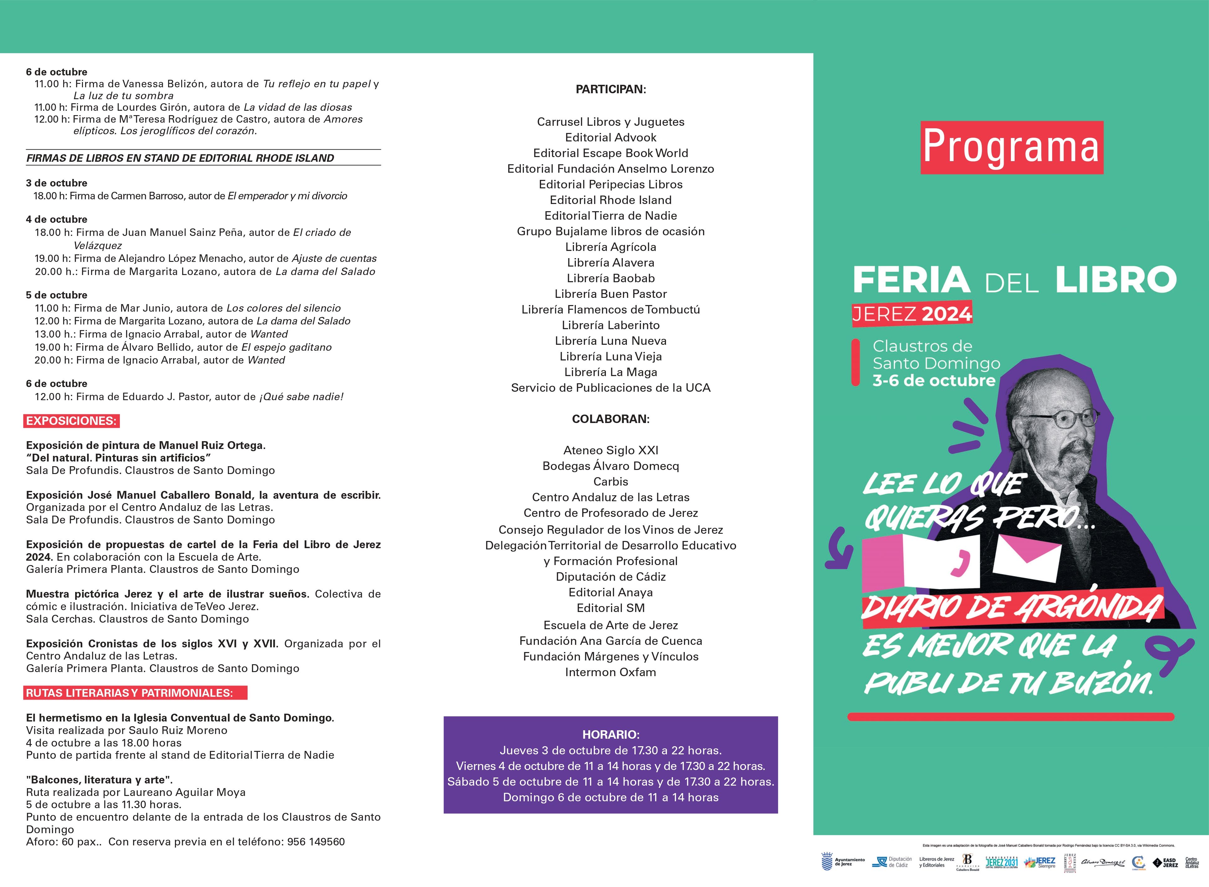 La programación de la Feria del Libro de Jerez.