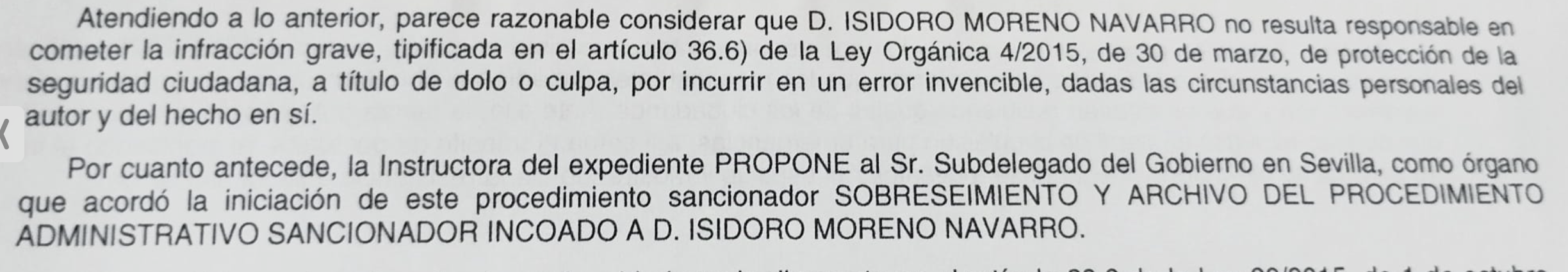 Sobreseimiento de la causa a Isidoro Moreno.