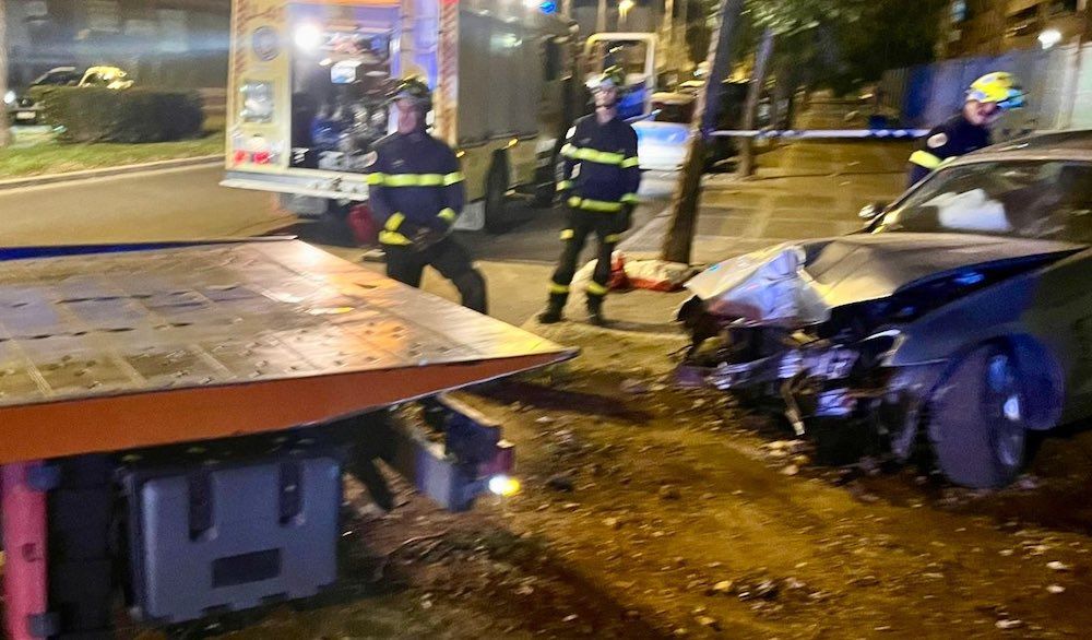 El coche, tras el choque contra el árbol en la zona Sur de Jerez.