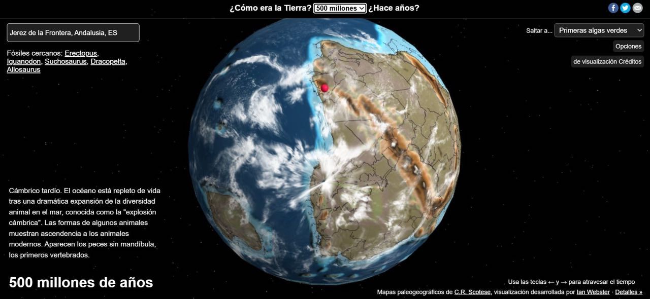 Posición de Jerez de la Frontera hace 500 millones de años--. Imagen: Ancient Earth