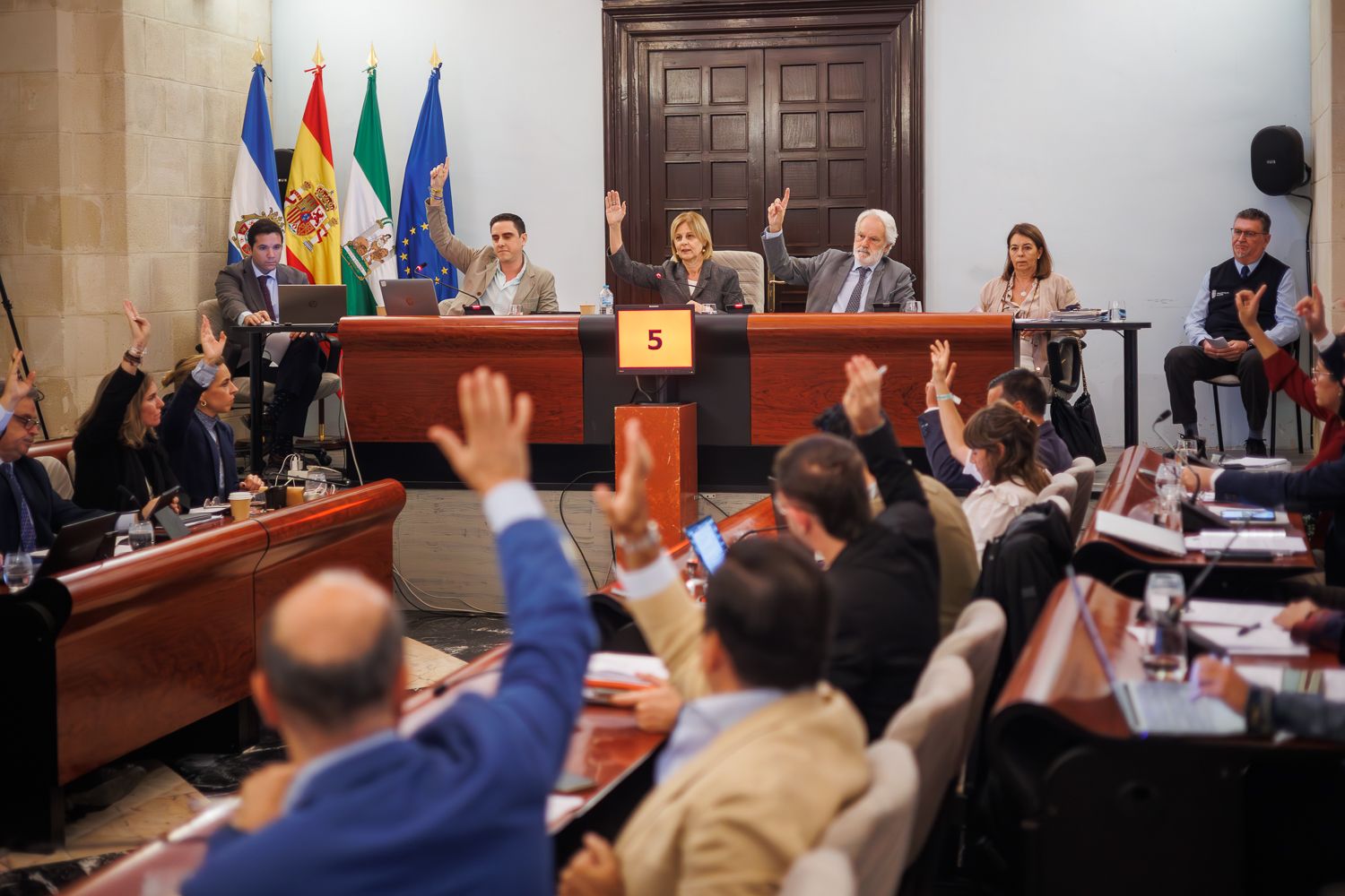 Votación en el pleno municipal del Ayuntamiento de Jerez de este viernes 25 de octubre. 