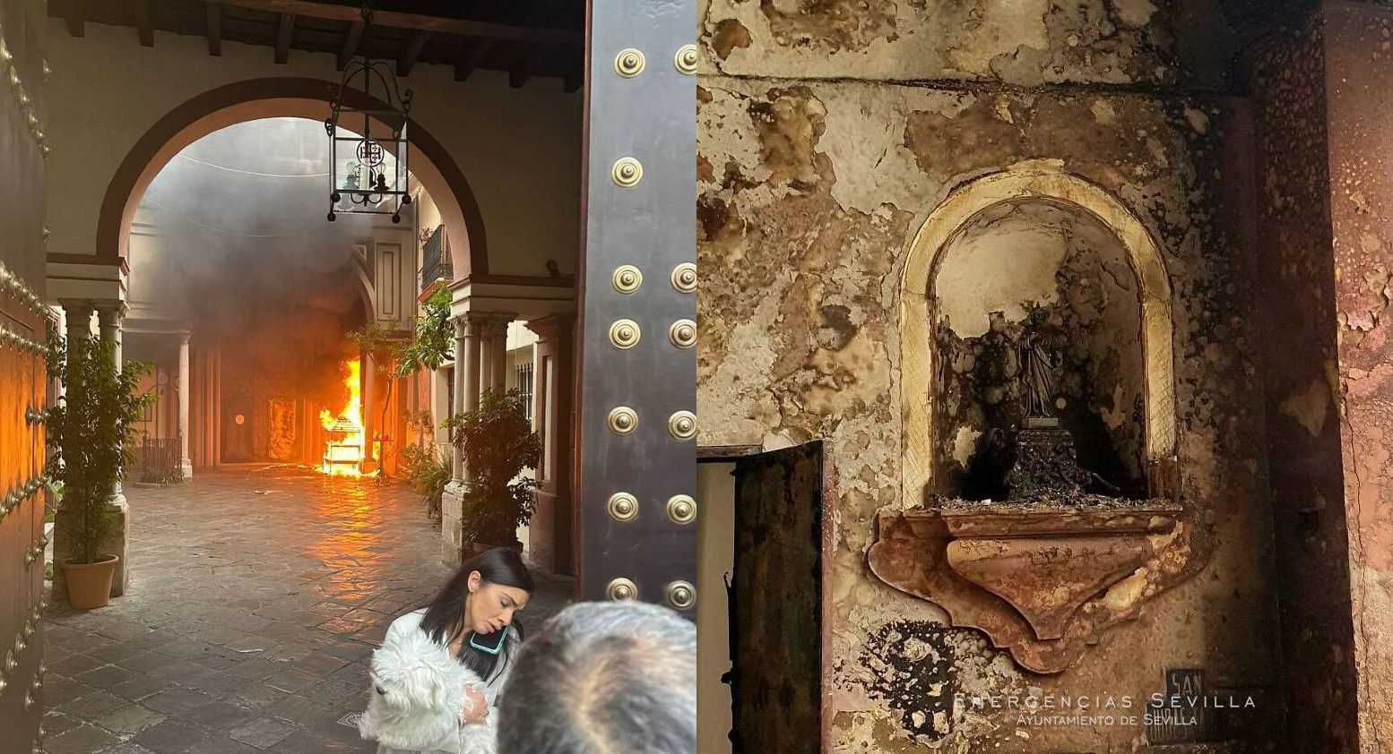 El incendio en la iglesia del Silencio y el estado en que ha quedado la talla de San Judas.