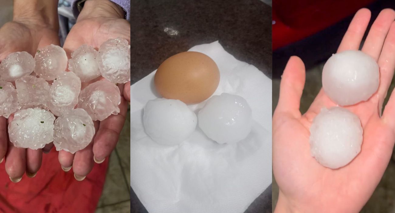 Tres imágenes que muestran el tamaño de los granizos caídos en El Ejido.