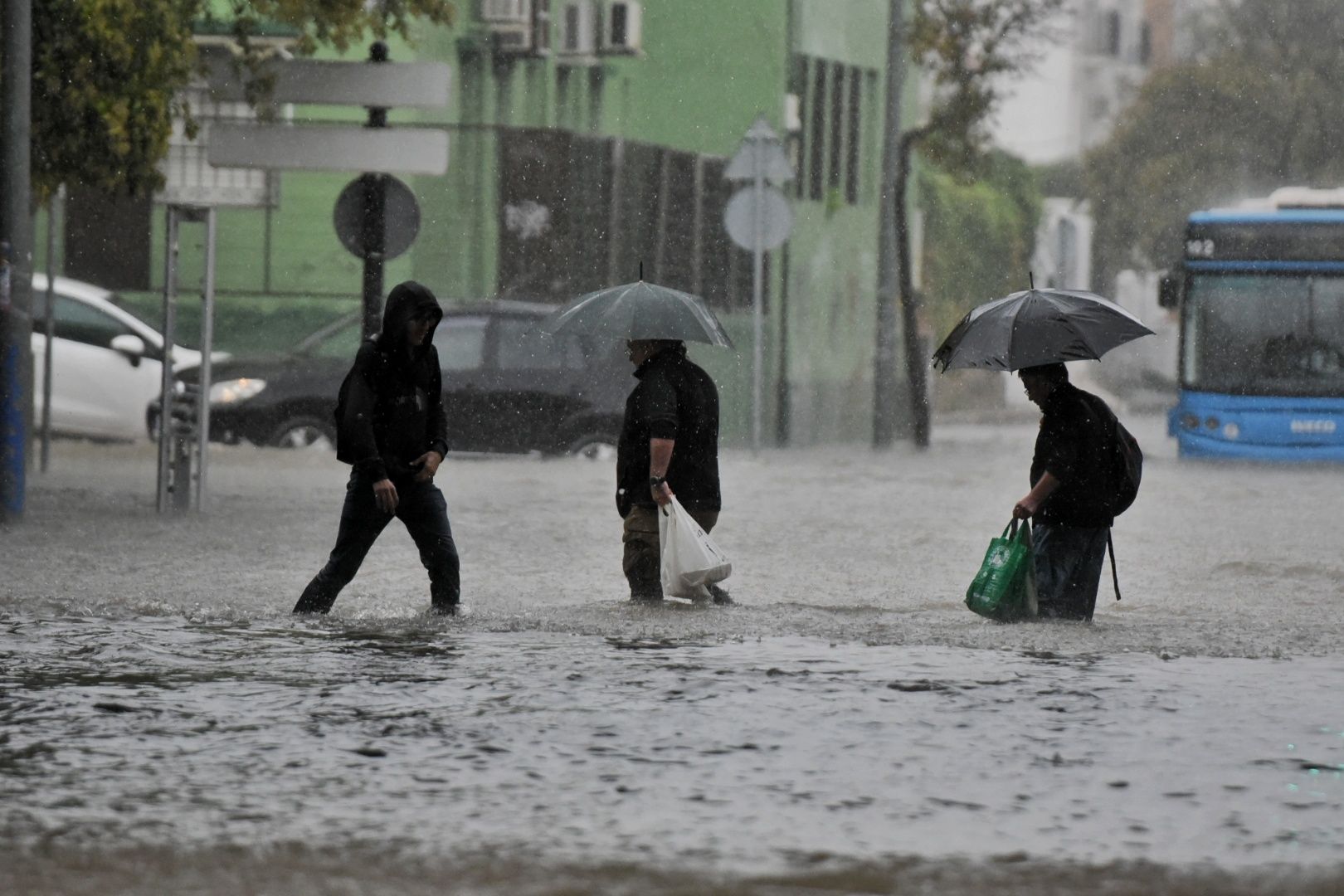 Calles inundadas en Jerez esta mañana de miércoles.