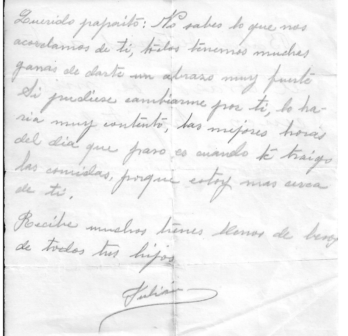 Carta de Julián, el mayor de sus hijos,  a Juan Antonio Pérez Jarillo, encarcelado.