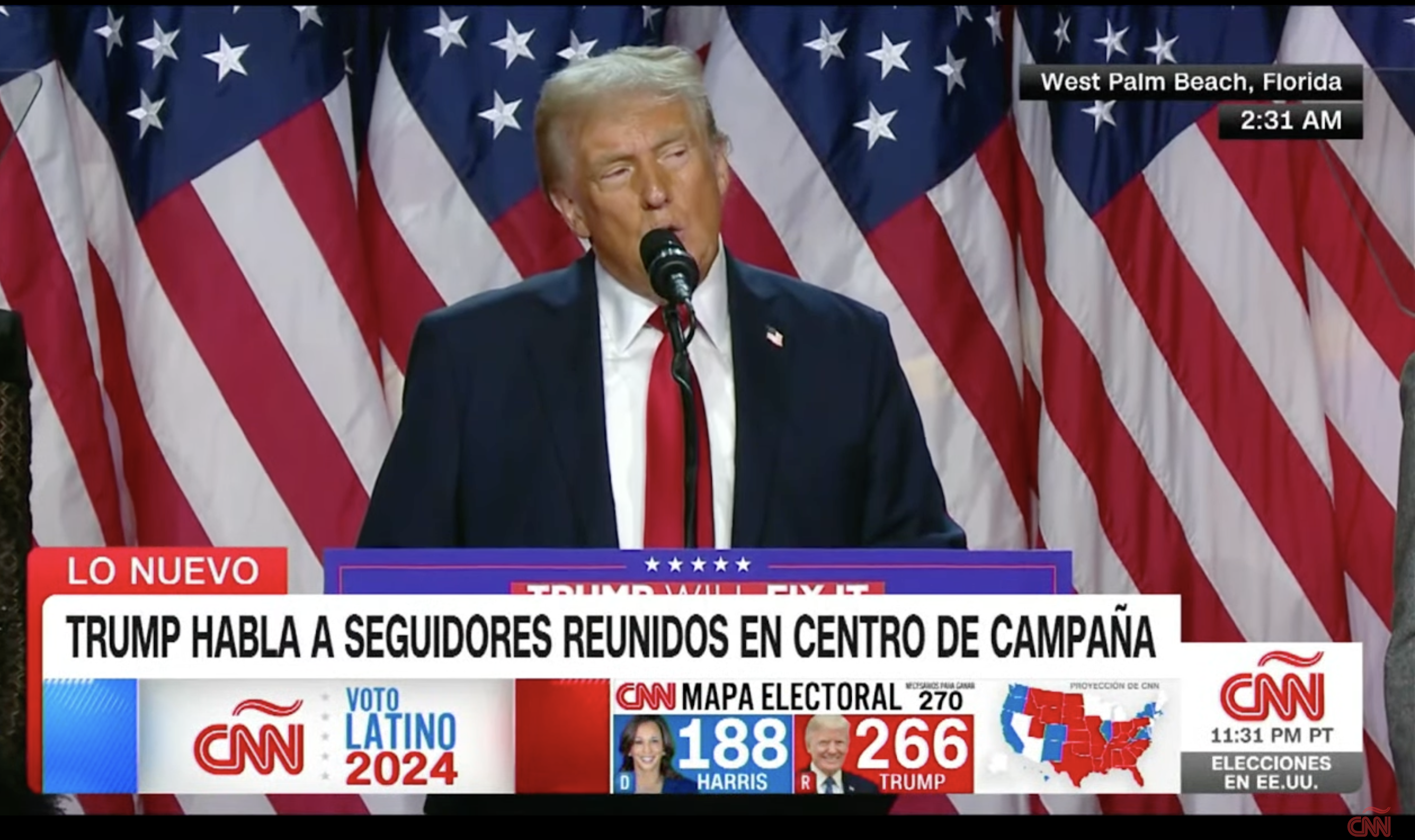 Una señal de CNN con la retransmisión en directo del discurso de Donald Trump.