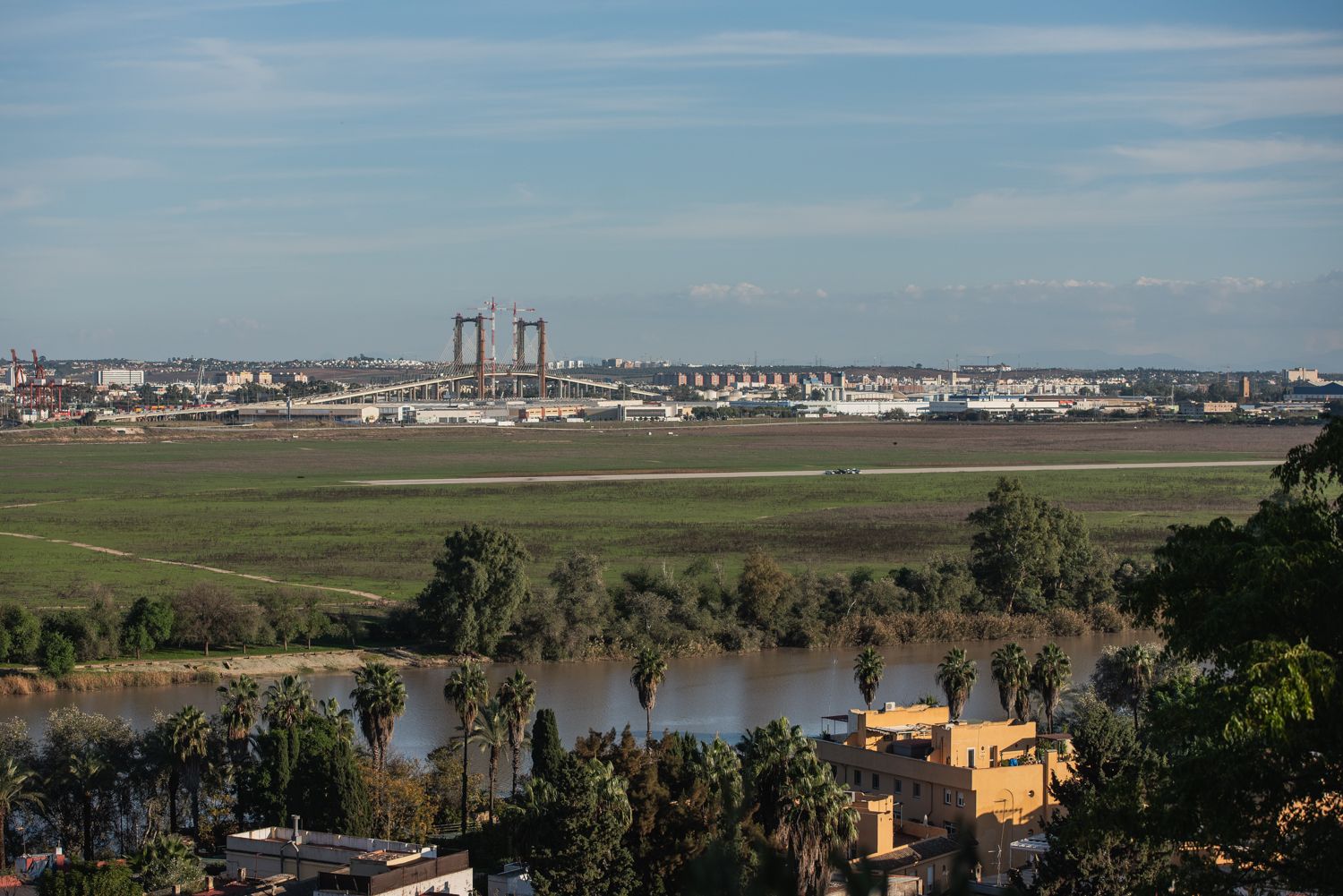 La dehesa de Tablada, con Sevilla al fondo, vista desde San Juan.