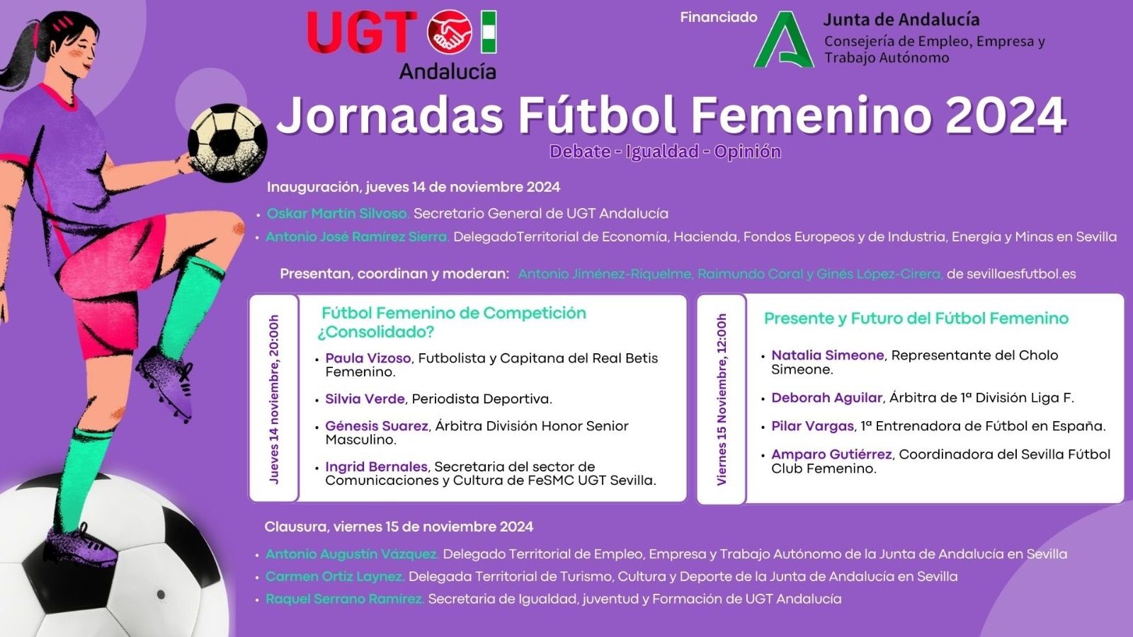 Programa de las Jornadas de UGT sobre fútbol femenino.