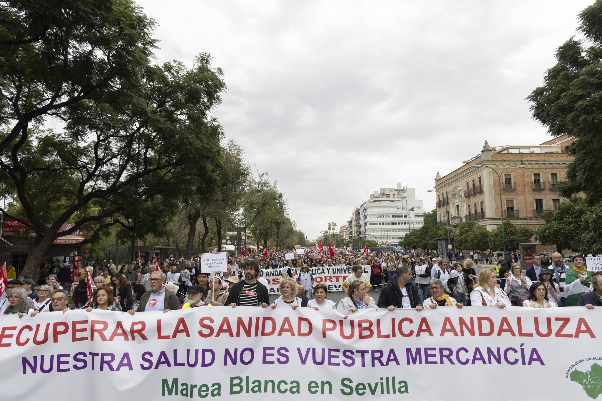 Imagen de la manifestación en las calles de Sevilla por la sanidad.