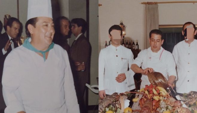 Manuel Martín Villanueva, en dos imágenes de sus tiempos como jefe de cocina en la Venta Antonio.