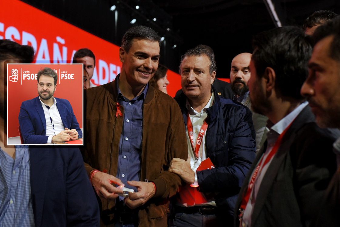 En el recuadro de la izquierda, Juanfran Serrano. En la imagen central, Pedro Sánchez y Javier Fernández, el pasado fin de semana en el congreso federal celebrado en Sevilla.