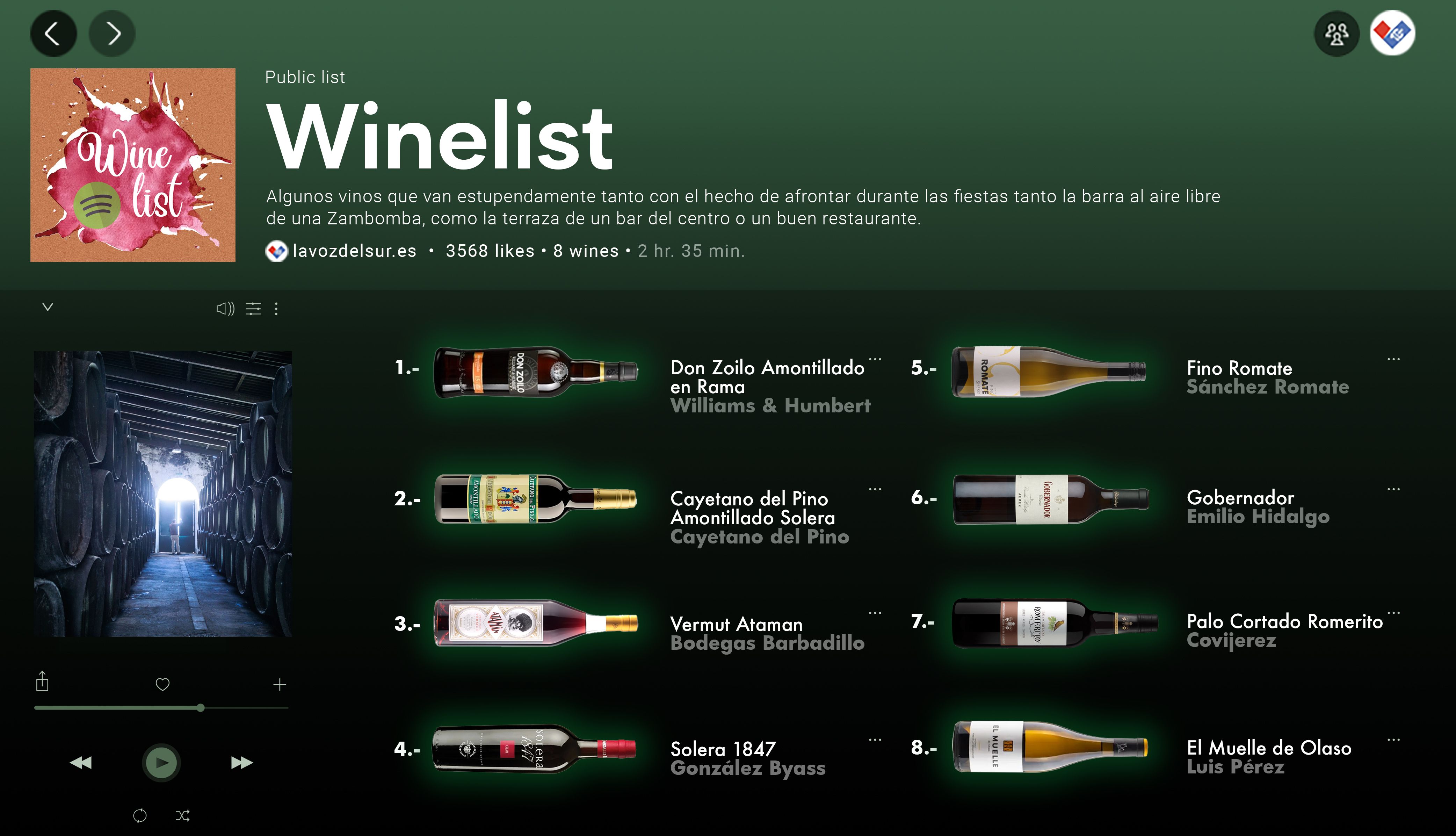 Una 'winelist' presentada con todos sus avíos, en modo 'list'. Ilustración de JORGE FRANCO.