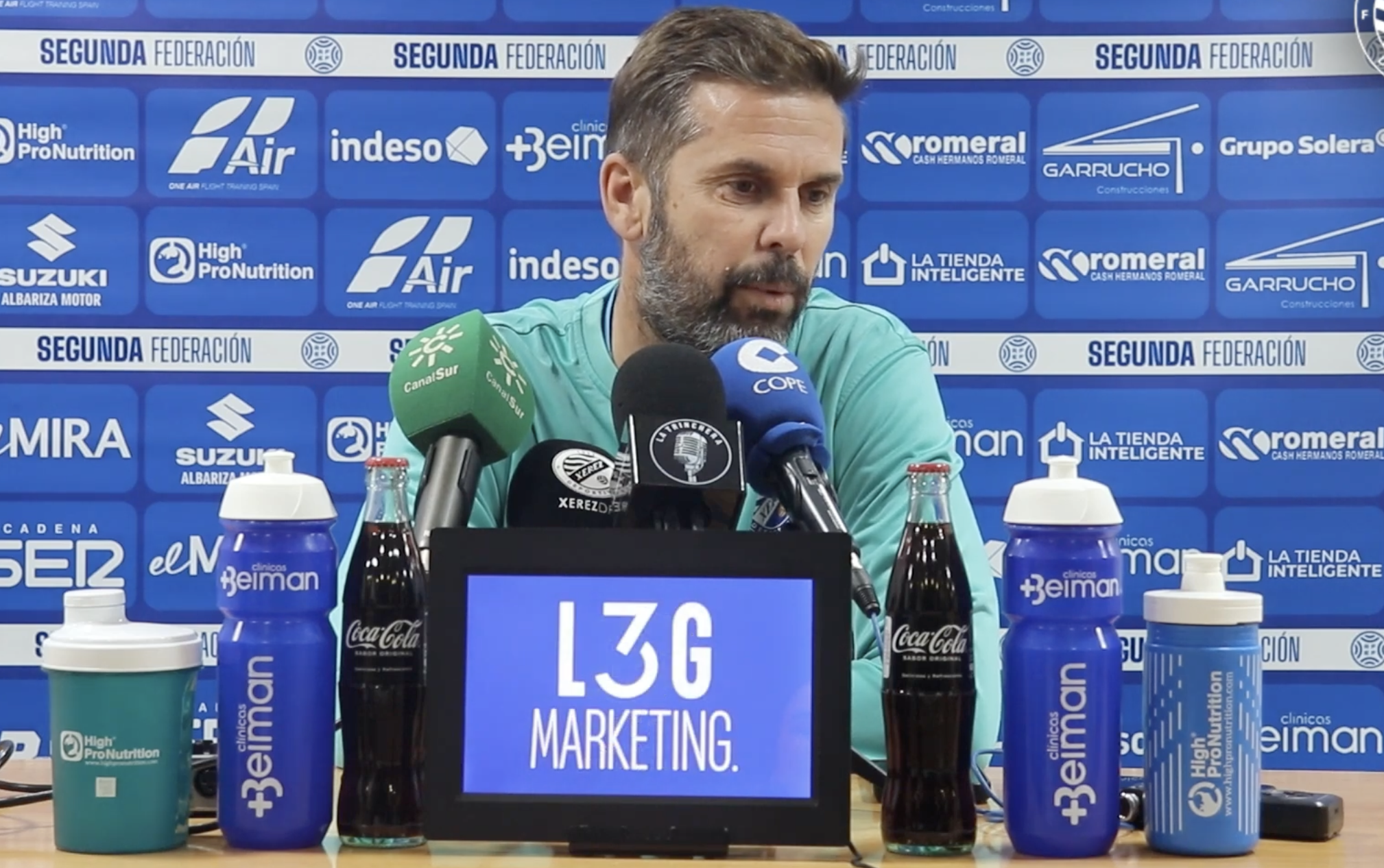 David Sánchez, entrenador del Xerez DFC, en la rueda de prensa previa al choque de este domingo en Chapín.