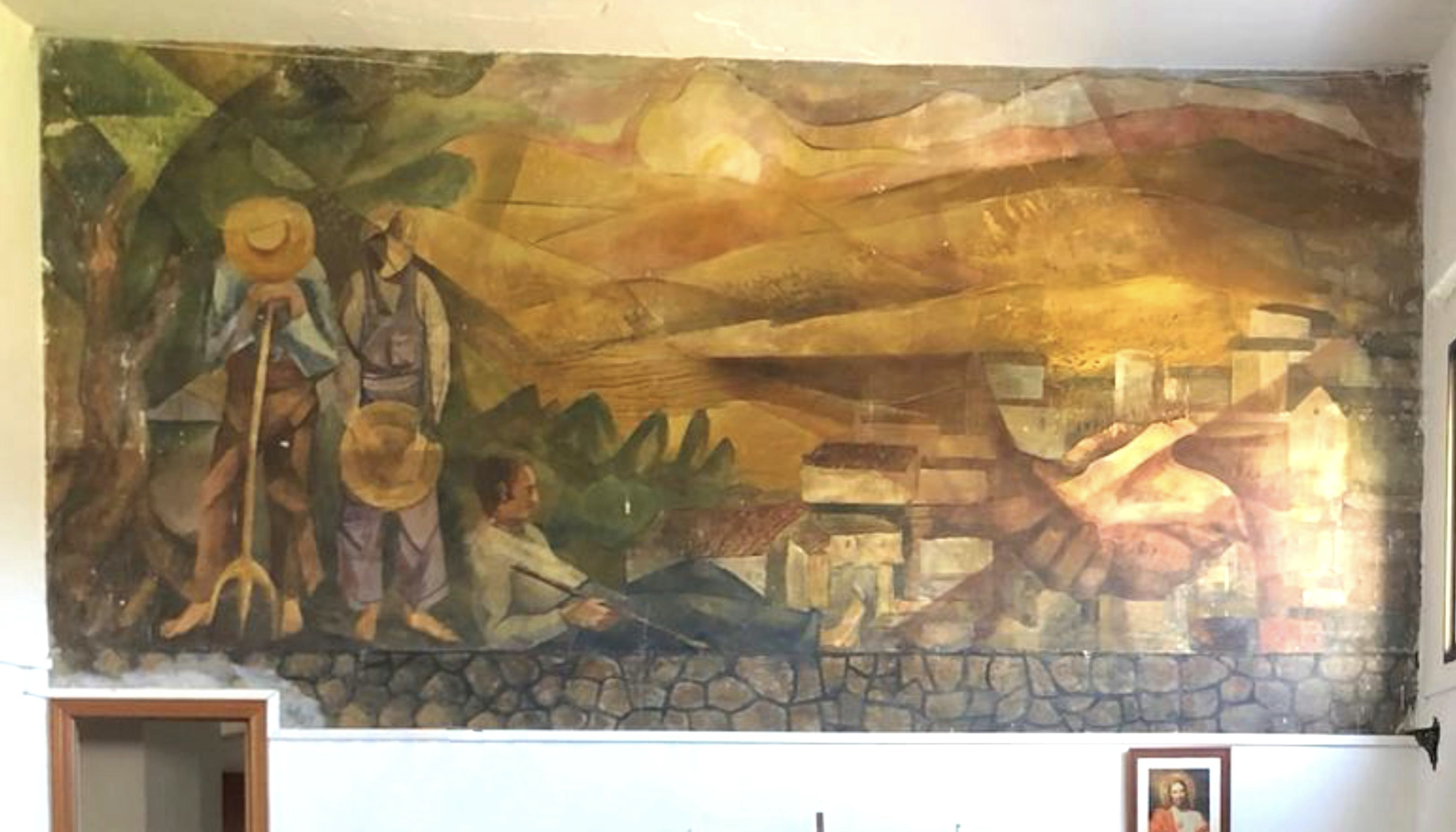 El gran mural de la iglesia de El Bosque que ha sido destruido.