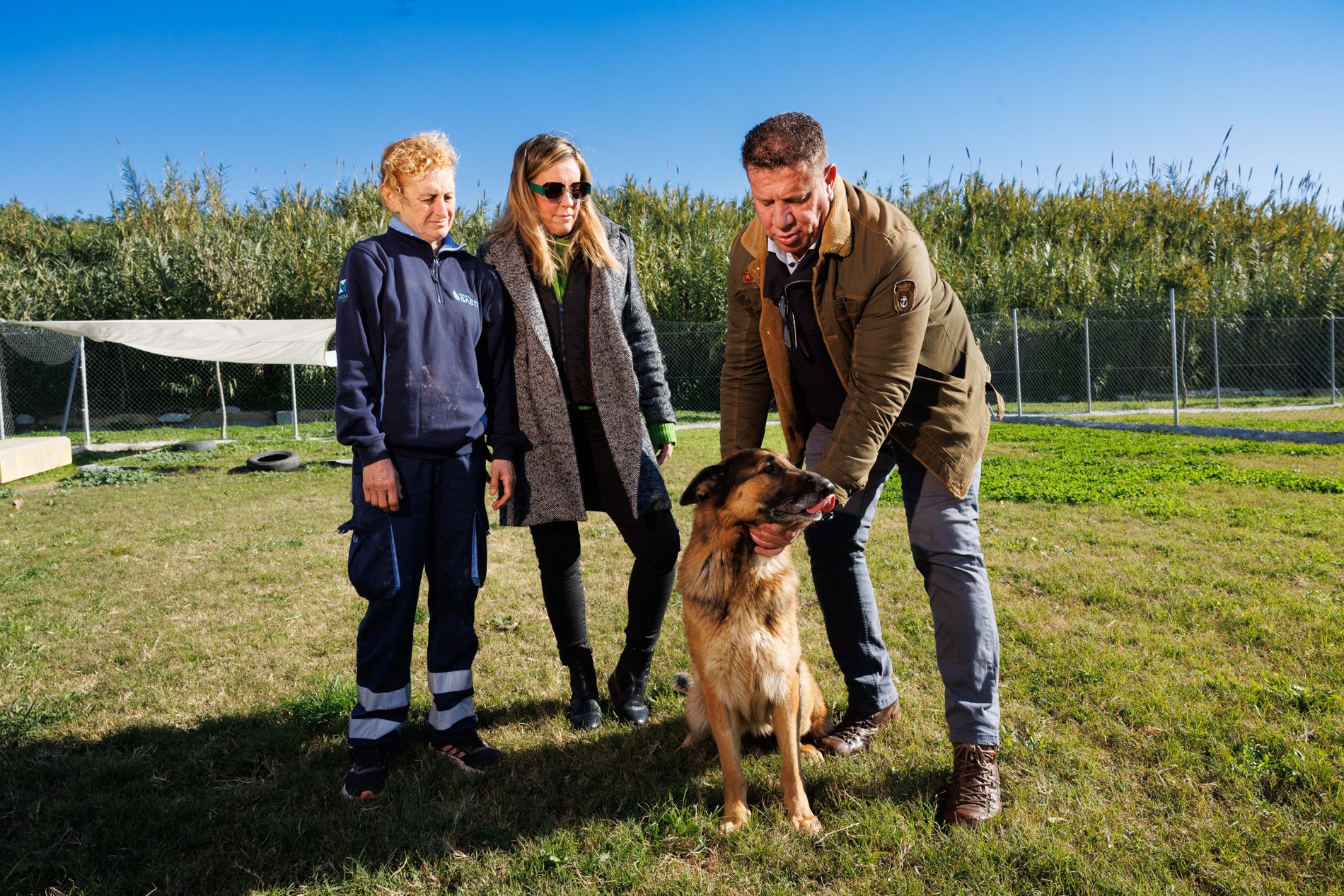 La veterinaria Carmen Vilches, Fátima Monreal, jefa de departamento y Juan Manuel Domínguez, encargado del centro de protección animal de Jerez, donde se adoptan mascotas.