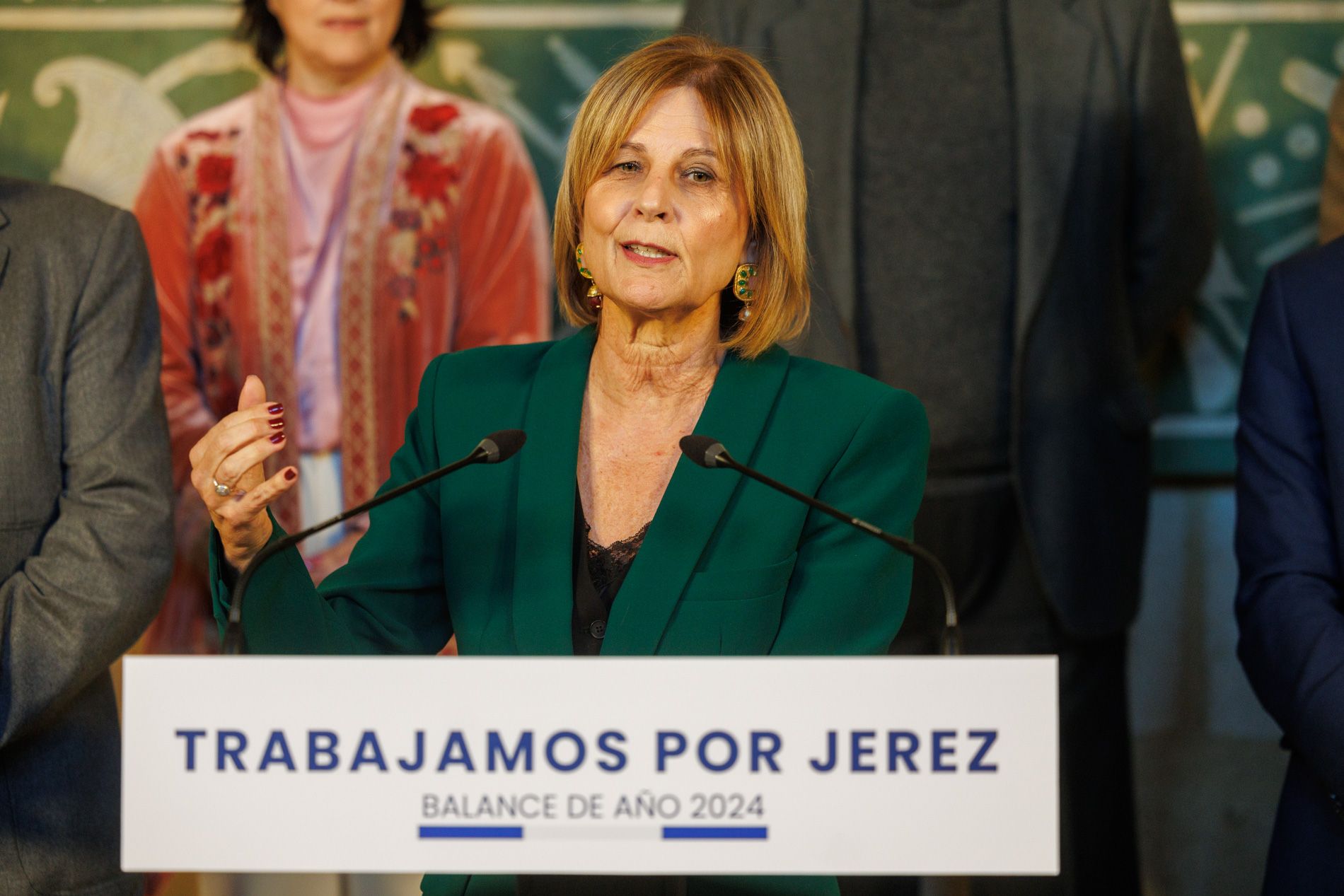 "Retos" de Jerez. La alcaldesa Pelayo, durante su intervención en el desayuno del gobierno municipal con los medios de comunicación.