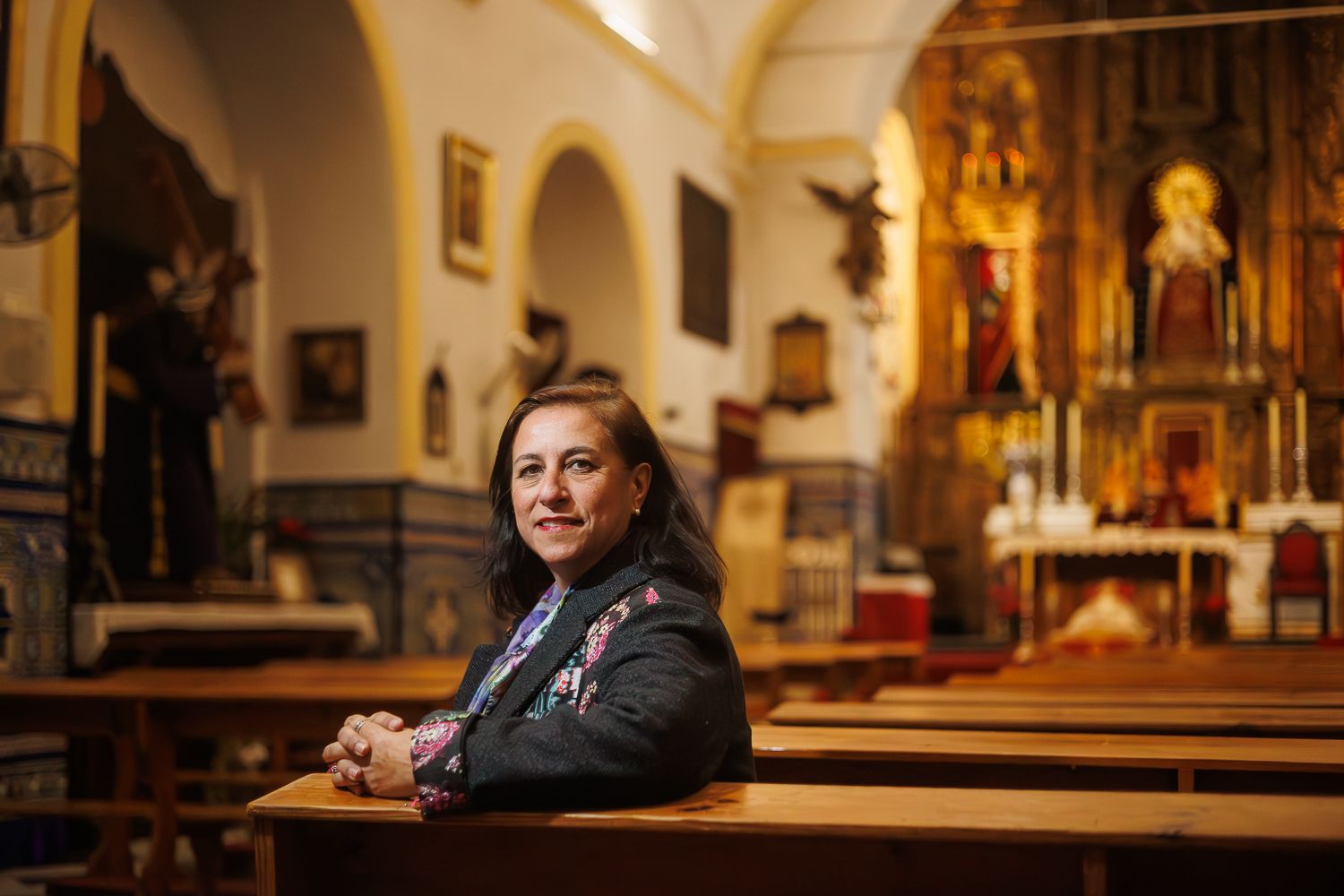 Carmen Tejero en la capilla de San Juan de Letrán, sede de la hermandad de El Nazareno, en días pasados.