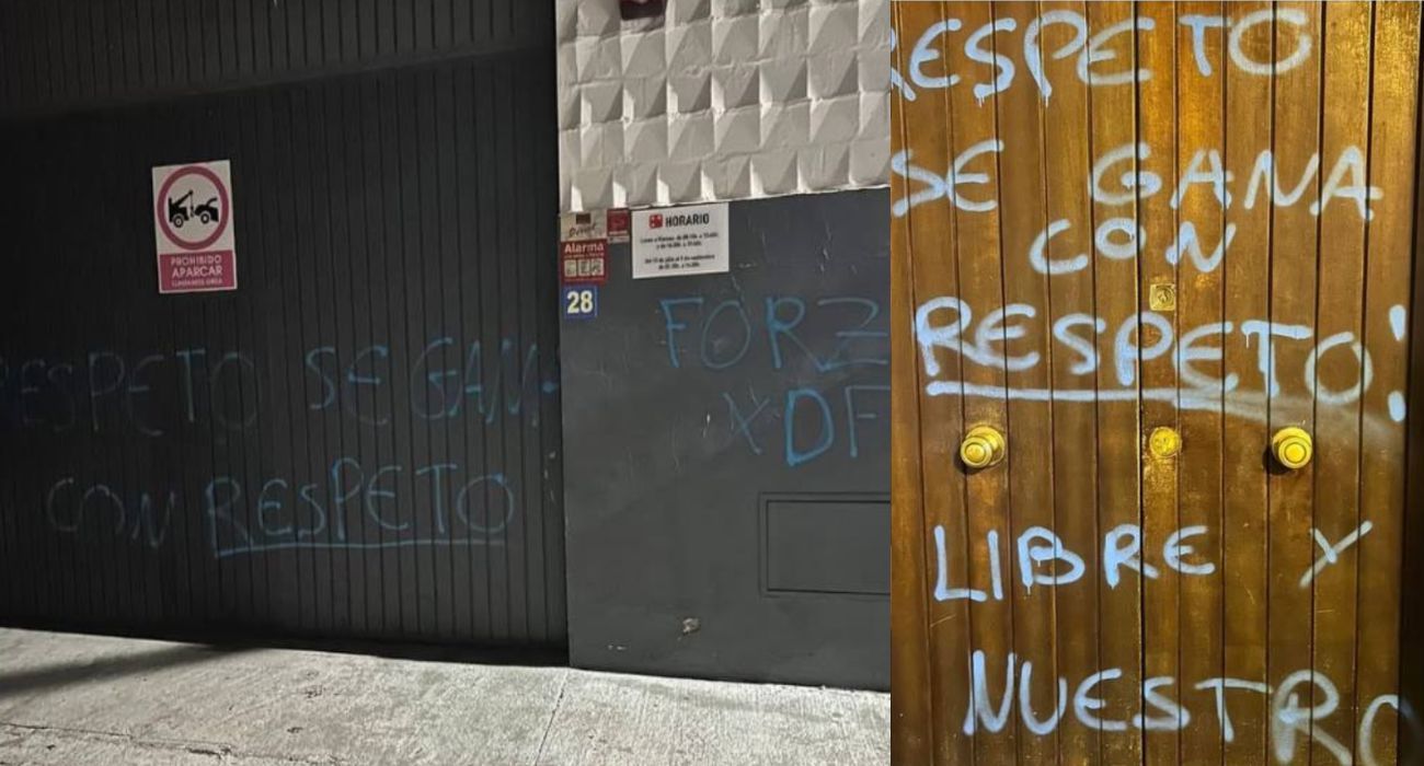 Imágenes de las pintadas contra la vivienda y la empresa de un aficionado del Xerez CD.