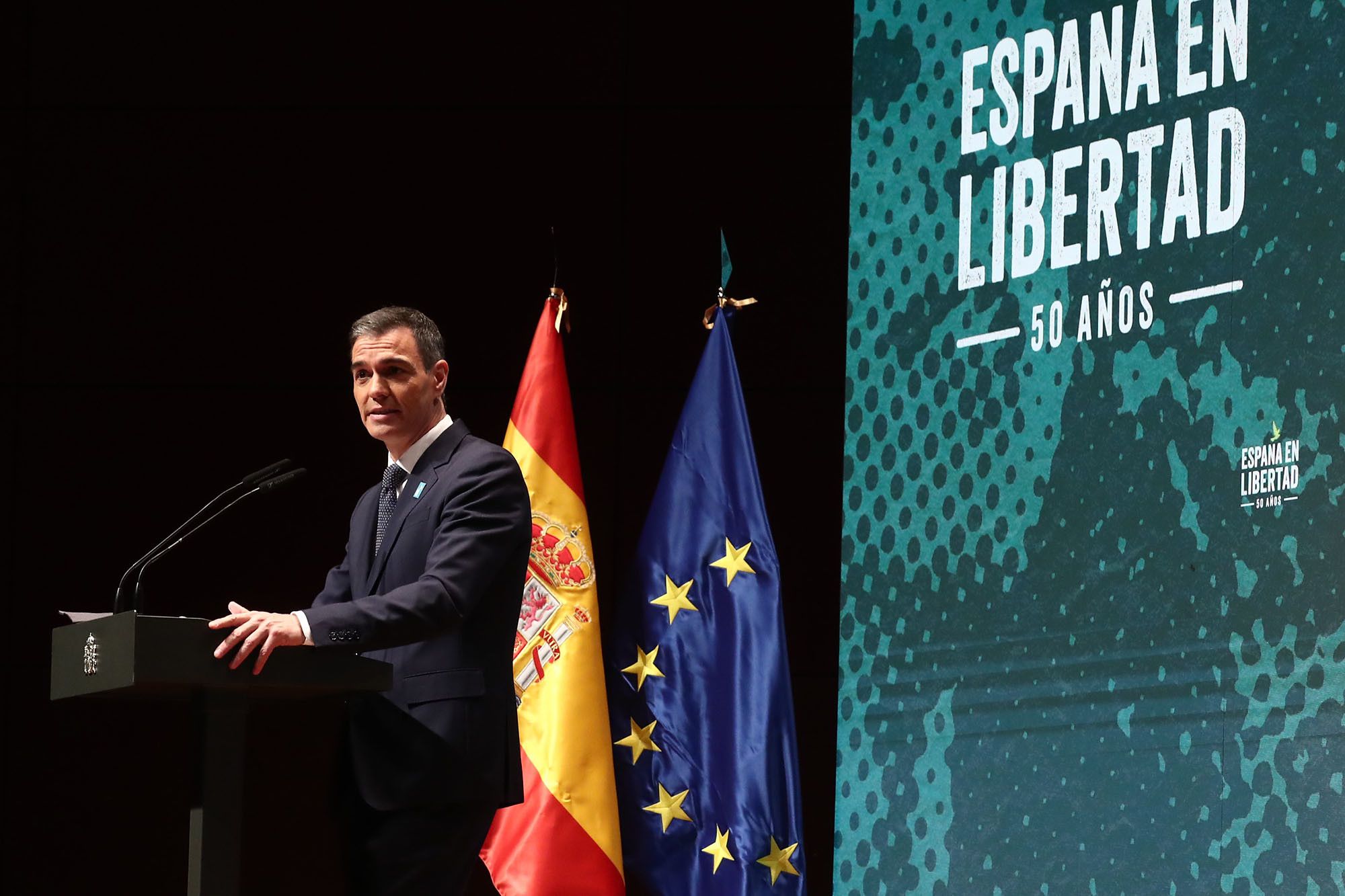 Pedro Sánchez, en los actos por los 50 años de la muerte de Franco.