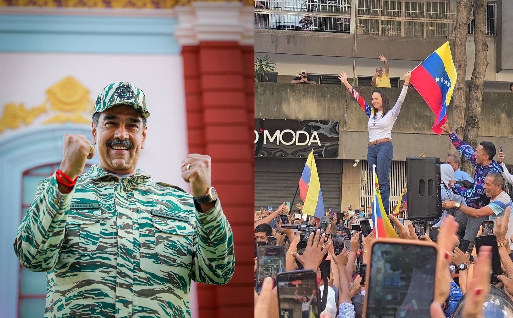 Maduro y María Corina Machado, protagonistas en Venezuela.