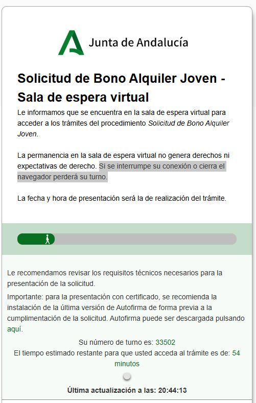 El mensaje que muestra la web al solicitar el Bono Alquiler Joven.